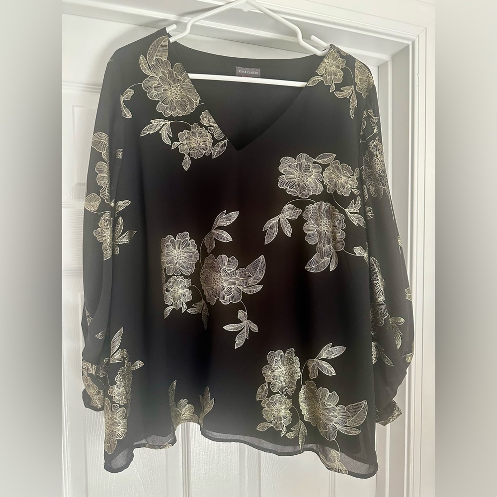Vince Camuto Floral Black Blouse